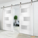Sete 6933 White Silk Double Barn Door with Frosted Glass | Silver Finish Rail