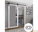 Lucia 2166 White Silk Barn Door with Clear Glass and Black Rail