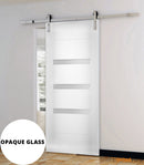 Sete 6900 White Silk Barn Door with Frosted Glass and Silver Finish Rail