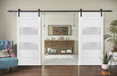 Lucia 4010 Matte White Double Barn Door with 2 Lites Frosted Glass | Black Rail
