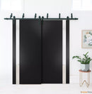 Planum 0040 Matte Black Double Barn Door with White Glass and Black Bypass Rail