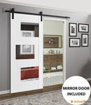 Sete 6999 White Silk Barn Door with Mirror and Black Rail