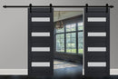 Veregio 7455 Antracite Double Barn Door with Frosted Glass and Black Rail