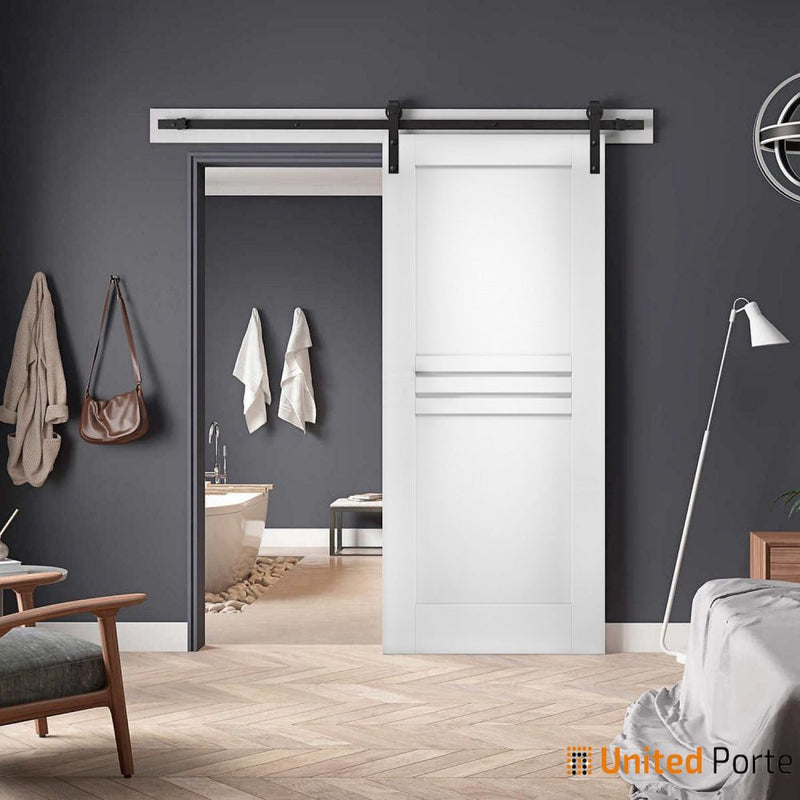 Mela 7444 White Silk Barn Door and Black Rail