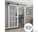 Felicia 3355 Matte White Barn Door with 12 Lites Clear Glass and Black Rail