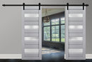 Veregio 7455 Matte Grey Double Barn Door with Frosted Glass and Black Rail