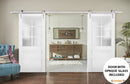 Veregio 7339 Matte White Double Barn Door with Frosted Glass and Black Rail
