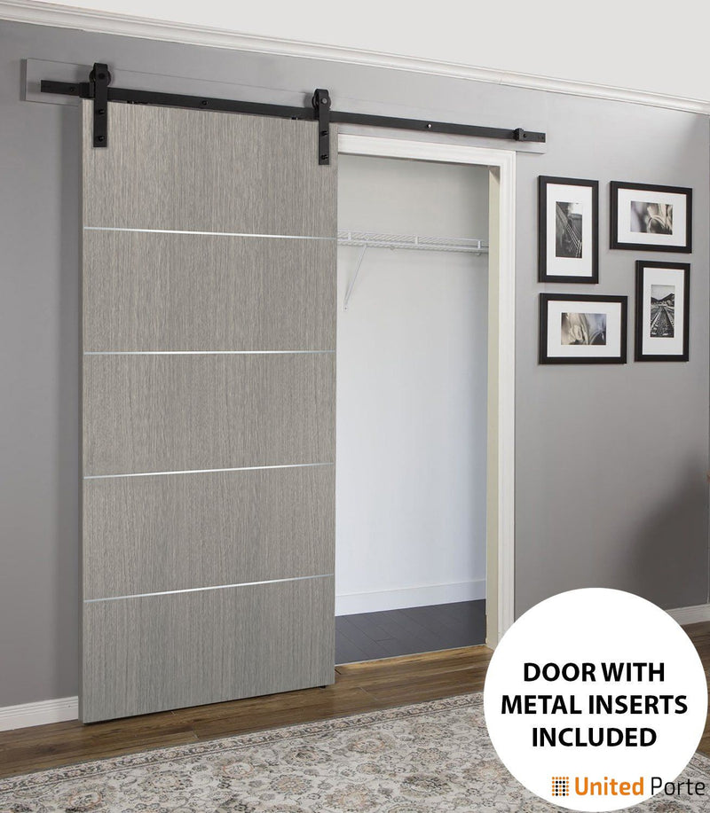 Planum 0020 Grey Oak Barn Door and Black Rail