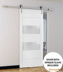 Lucia 4010 White Silk Barn Door with 2 Lites Frosted Glass and Silver Finish Rail