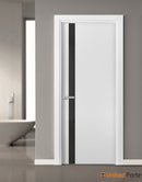 Planum 0040 White Silk Barn Door Slab with Black Glass