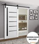Quadro 4588 White Silk Barn Door with Black Glass and Black Rail