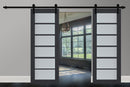 Veregio 7602 Antracite Double Barn Door with Frosted Glass and Black Rail
