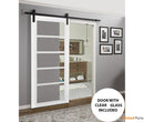 Quadro 4522 Matte White Barn Door with Clear Glass and Black Rail