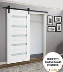 Quadro 4445 White Silk Barn Door with Frosted Glass and Black Rail