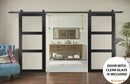 Lucia 2555 Matte Black Double Barn Door with Clear Glass 3 Lites | Black Rail