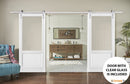 Lucia 1533 Matte White Double Barn Door with Clear Glass | Silver Finish Rail