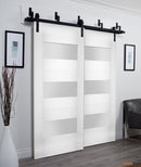 Sete 6003 White Silk Barn Doors with Frosted Glass | Black Bypass Rails