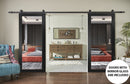 Lucia 1299 Matte Black Double Barn Door with Mirror Glass and Black Rail
