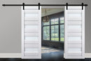 Veregio 7455 Matte White Double Barn Door with Frosted Glass and Black Rail