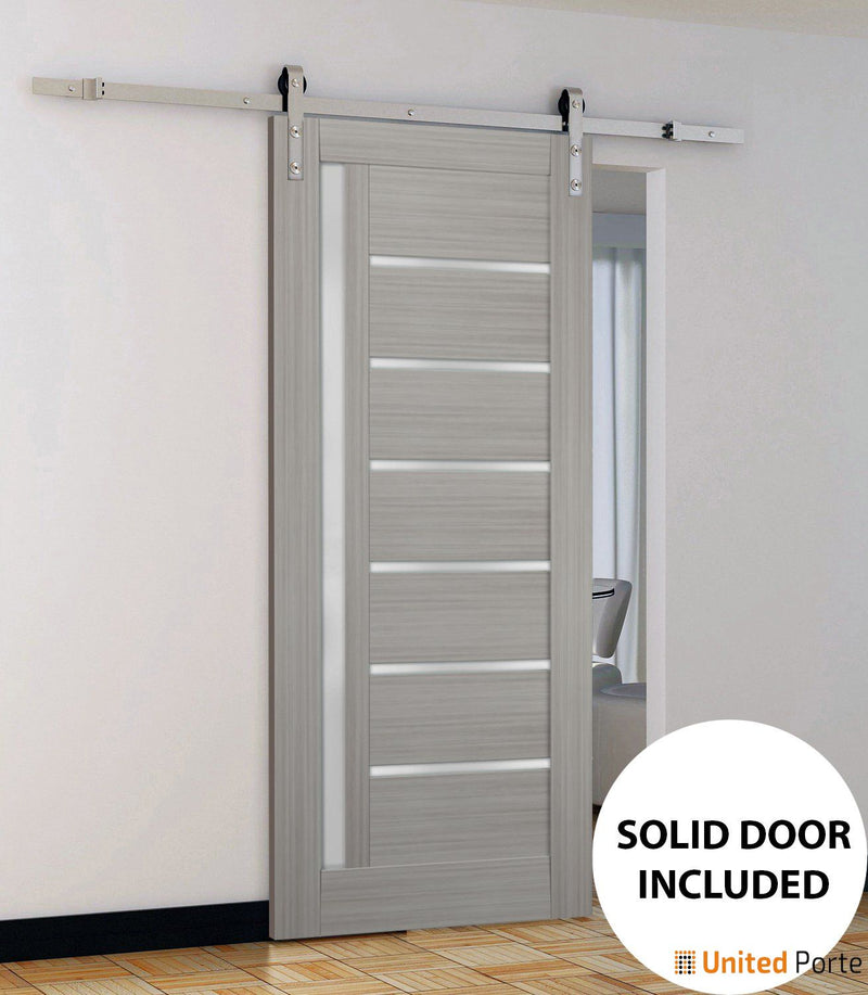 Quadro 4088 Grey Ash Barn Door with Frosted Glass and Silver Finish Rail