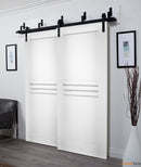 Mela 7444 White Silk Barn Doors | Black Bypass Rail