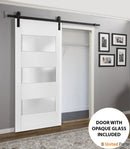 Lucia 4070 White Silk Barn Door with 3 Lites Frosted Glass and Black Rail
