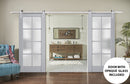 Veregio 7412 Matte Grey Double Barn Door with Frosted Glass and Silver Finish Rail