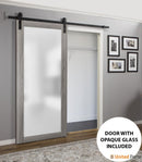 Planum 2102 Ginger Ash Barn Door with Frosted Glass and Black Rail