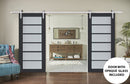 Veregio 7602 Antracite Double Barn Door with Frosted Glass and Silver Finish Rail