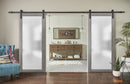 Planum 2102 Ginger Ash Double Barn Door with Frosted Glass | Black Rail