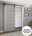 Quadro 4088 Grey Ash Barn Door with Frosted Glass and Black Rail