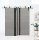 Planum 0040 Grey Ash Double Barn Door with Black Glass and Black Bypass Rail