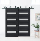 Veregio 7455 Antracite Double Barn Door with Frosted Glass and Black Bypass Rail
