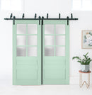 Veregio 7339 Oliva Double Barn Door with Frosted Glass and Black Bypass Rail