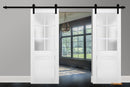 Veregio 7339 White Silk Double Barn Door with Frosted Glass and Silver Finish Rail
