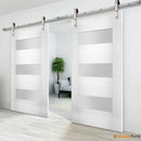 Sete 6003 White Silk Double Barn Door with Frosted Glass | Silver Finish Rail