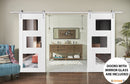Sete 6999 White Silk Double Barn Door with Mirror and Silver Rail