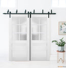 Veregio 7339 Matte White Double Barn Door with Frosted Glass and Black Bypass Rail