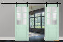 Veregio 7339 Oliva Double Barn Door with Frosted Glass and Black Rail