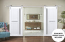 Veregio 7288 Matte White Double Barn Door with Frosted Glass and Silver Finish Rail