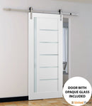 Quadro 4088 White Silk Barn Door with Frosted Glass and Silver Finish Rail