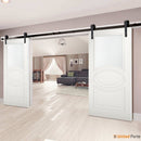 Mela 7012 Matte White Double Barn Door with Frosted Glass | Black Rail