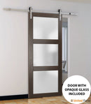 Lucia 2552 Chocolate Ash Barn Door with Frosted Glass and Silver Finish Rail