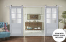 Veregio 7339 Matte Grey Double Barn Door with Frosted Glass and Silver Finish Rail