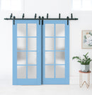 Veregio 7412 Aquamarine Double Barn Door with Frosted Glass and Black Bypass Rail