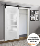 Quadro 4002 White Silk Barn Door with Frosted Glass and Black Rail