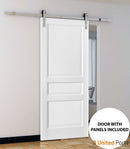Lucia 31 White Silk 3 Panel Barn Door and Silver Finish Rail