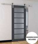 Veregio 7602 Antracite Barn Door with Frosted Glass and Silver Finish Rail