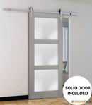 Lucia 2552 Grey Ash Barn Door with Frosted Glass and Silver Finish Rail