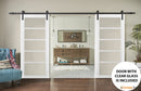 Quadro 4522 Matte White Double Barn Door with Clear Glass | Black Rail